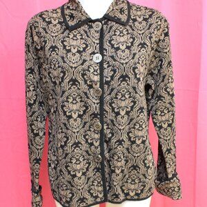 #575B Chico's Black & Tan Patterned Dress Jacket Size 3 (16)